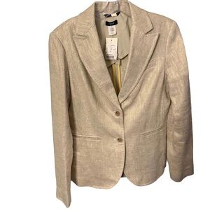 J Crew Womens Blazer Khaki Metallic 100% Linen Cotton Pocket Size 4 NWT